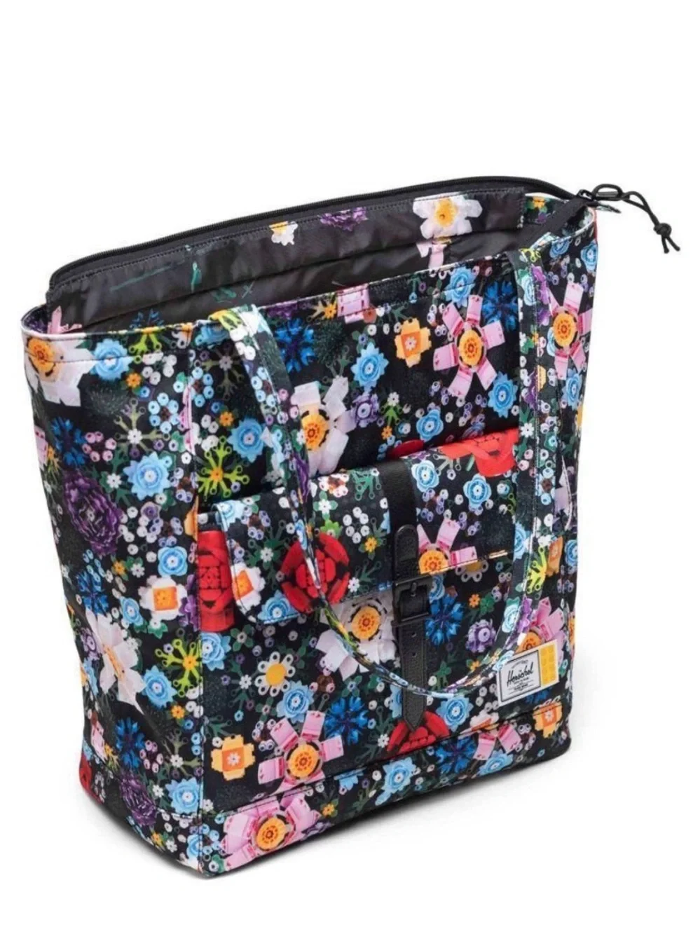 Herschel Supply Company Black Lego Floral Multicolor Tote - Picture 2 of 6